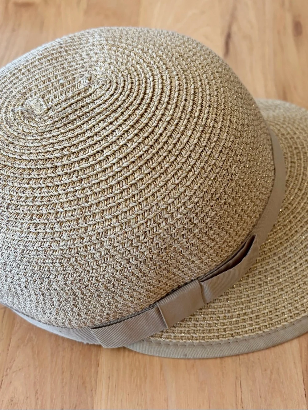 Straw Sun Hat with Ribbon Band - Beige